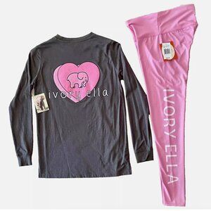 NWT NEW IVORY ELLA PINK LEGGINGS SMALL VALENTINES DAY CANDY HEART TEE T-SHIRT XS